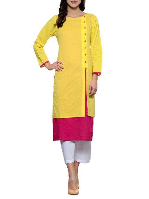 yellow cotton kurta - 11698387 - Very Small Image - 1