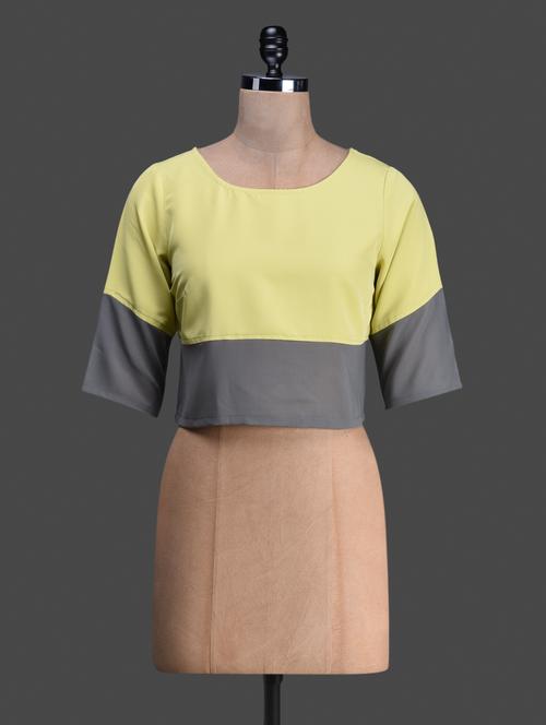 quarter sleeve round neck block color crop top - 1170378 - Very Small Image - 1