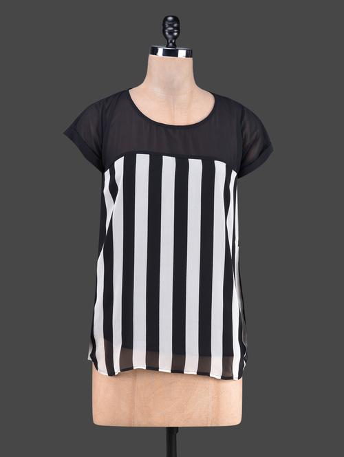 monochrome stripe print short sleeve top - 1170395 - Very Small Image - 1