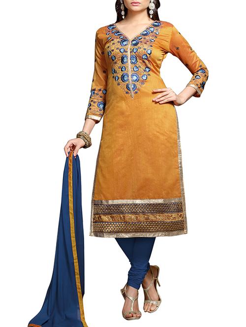 yellow embroidered dress material - 11705113 - Very Small Image - 1