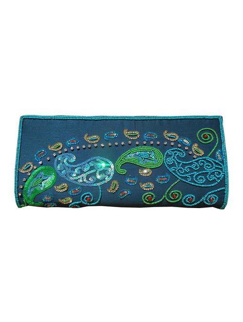 blue embellished faux silk clutch - 11706878 - Very Small Image - 1