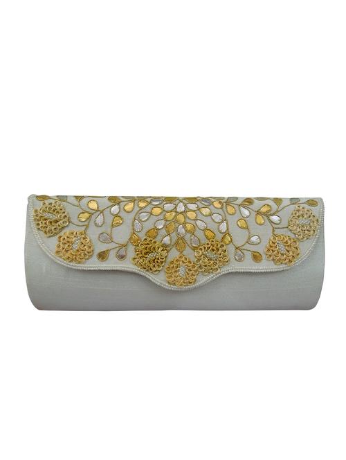 grey faux silk embroidered clutch - 11706890 - Very Small Image - 1