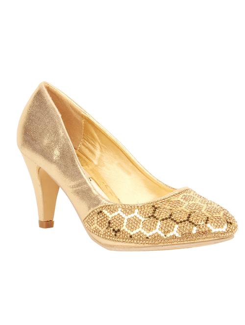 golden leatherette embellished pump - 11707357 - Very Small Image - 1