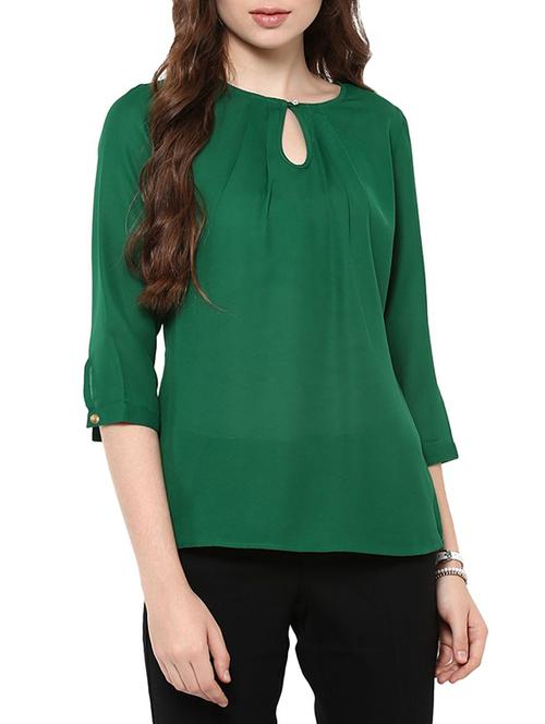 dark green three-quarter sleeved top - 11714710 - Very Small Image - 1