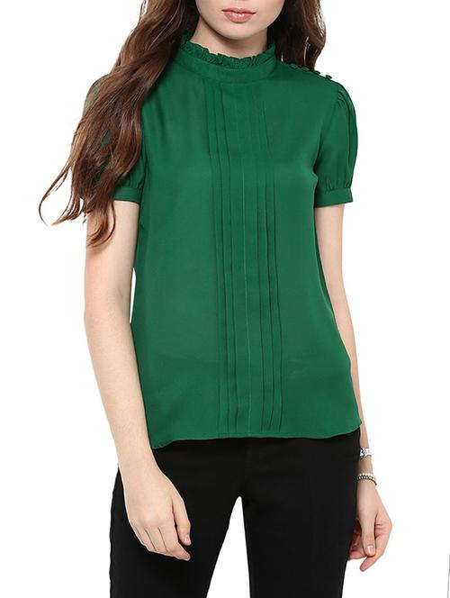 dark green pleated short sleeved top - 11714718 - Very Small Image - 1