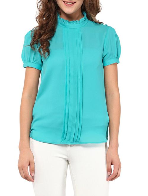 turquoise pleated short sleeved top - 11714719 - Very Small Image - 1