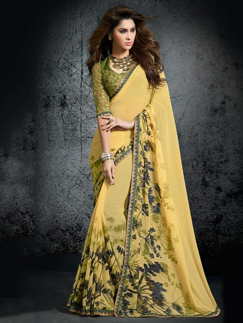 yellow georgette saree - 11714727 - Very Small Image - 1