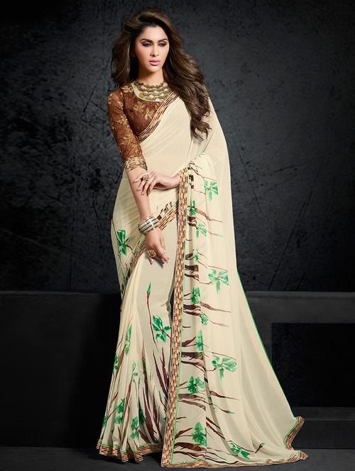 women's printed beige colored saree - 11714738 - Very Small Image - 1