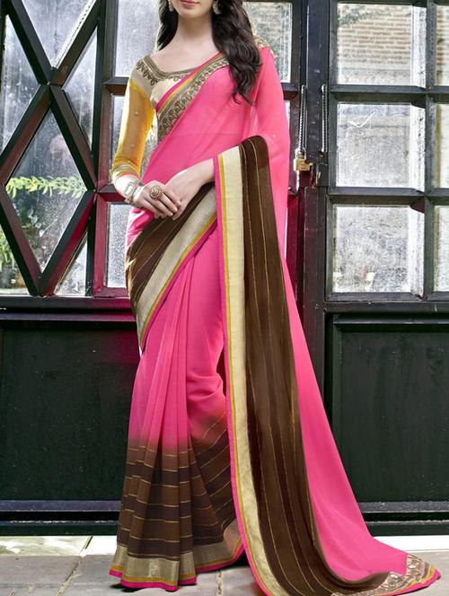 pink embellished chiffon saree with blouse - 11715105 - Very Small Image - 1