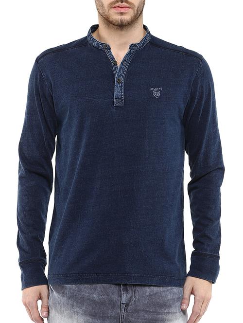 solid indigo cotton t-shirt - 11716059 - Very Small Image - 1