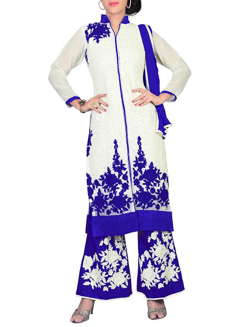 white georgette unstitched suit - 11716551 - Very Small Image - 1