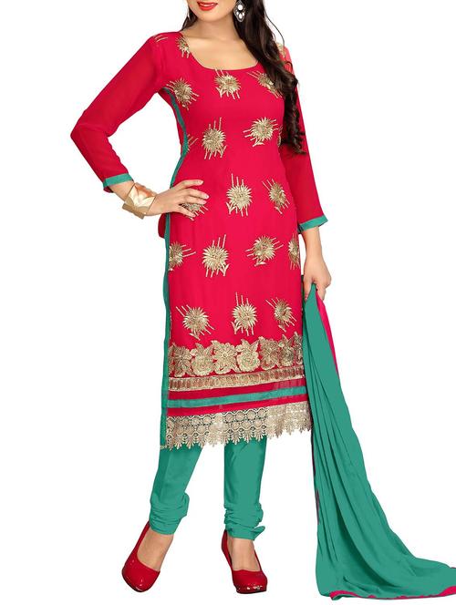 red georgette dress material - 11716666 - Very Small Image - 1
