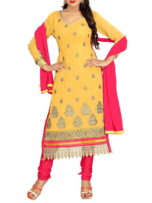 yellow georgette unstitched suit - 11716670 - Very Small Image - 1