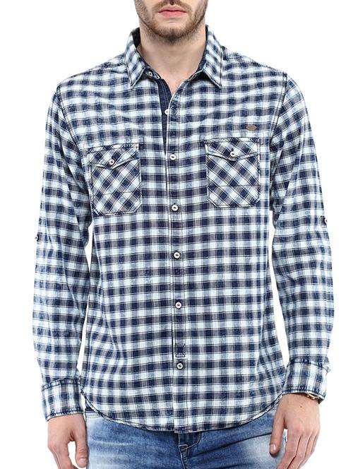 mufti mens blue slim fit mid rise casual shirts - 11716677 - Very Small Image - 1