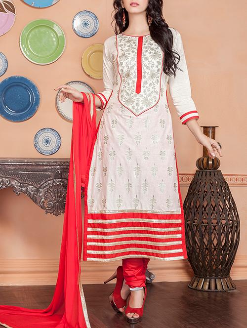 white cotton unstitched suit - 11716719 - Very Small Image - 1