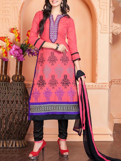 pink cotton unstitched suit - 11716720 - Very Small Image - 1