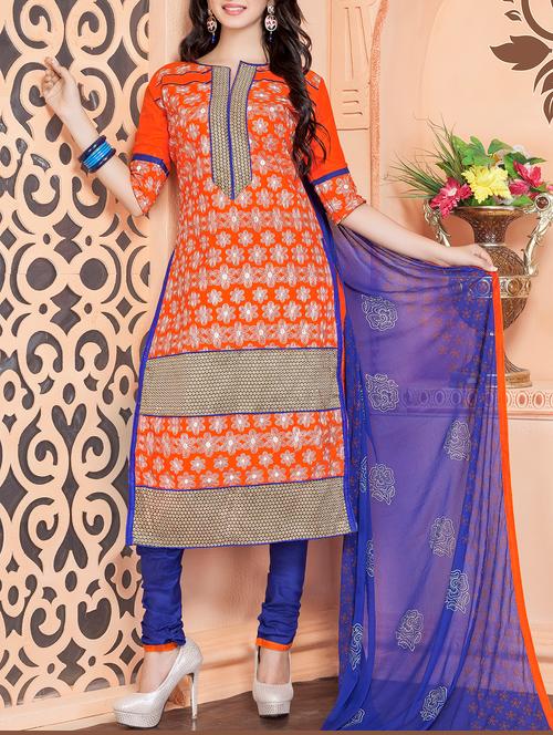 orange cotton unstitched suit - 11716723 - Very Small Image - 1