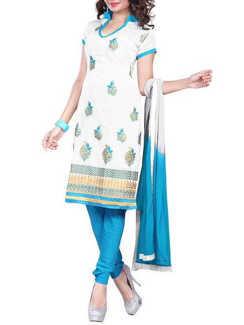 white chanderi dress material - 11716760 - Very Small Image - 1