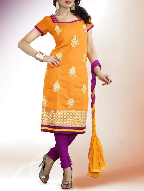 orange chanderi cotton unstitched suit - 11716779 - Very Small Image - 1