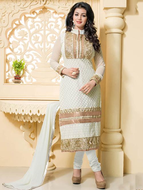 white georgette unstitched suit - 11716805 - Very Small Image - 1