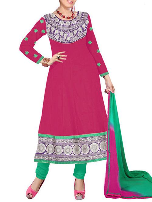 pink cotton unstitched suit - 11716810 - Very Small Image - 1