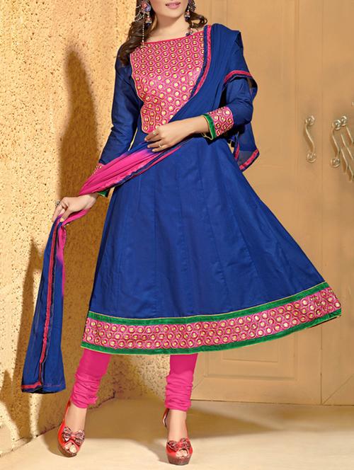 blue cotton anarkali dress material - 11716812 - Very Small Image - 1