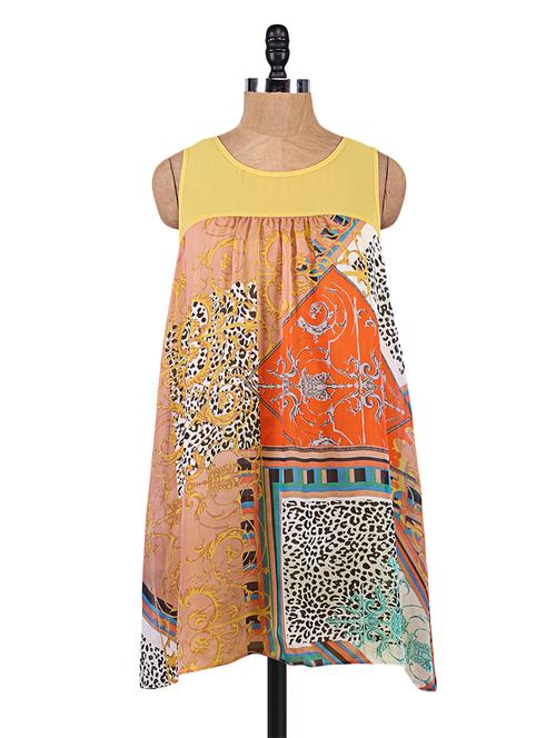 Light Brown Printed High-Low Chiffon Dress - 1172153 - Very Small Image - 1
