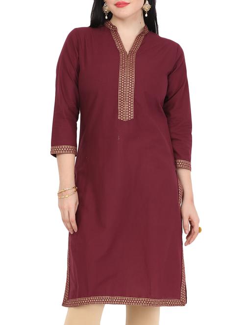 maroon cotton straight kurta - 11725531 - Very Small Image - 1