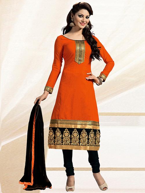 orange cotton unstitched suit - 11725850 - Very Small Image - 1