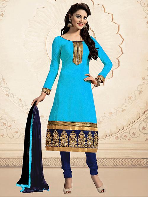 blue cotton unstitched suit - 11725854 - Very Small Image - 1