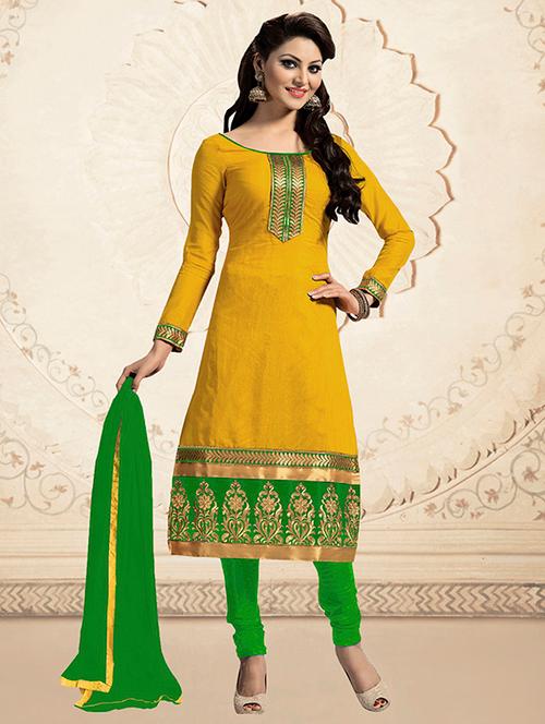 yellow cotton unstitched suit - 11725856 - Very Small Image - 1