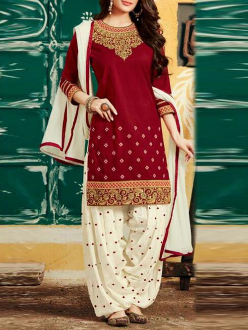 red cotton unstitched suit - 11725861 - Very Small Image - 1