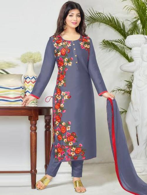 blue cotton unstitched suit - 11725869 - Very Small Image - 1