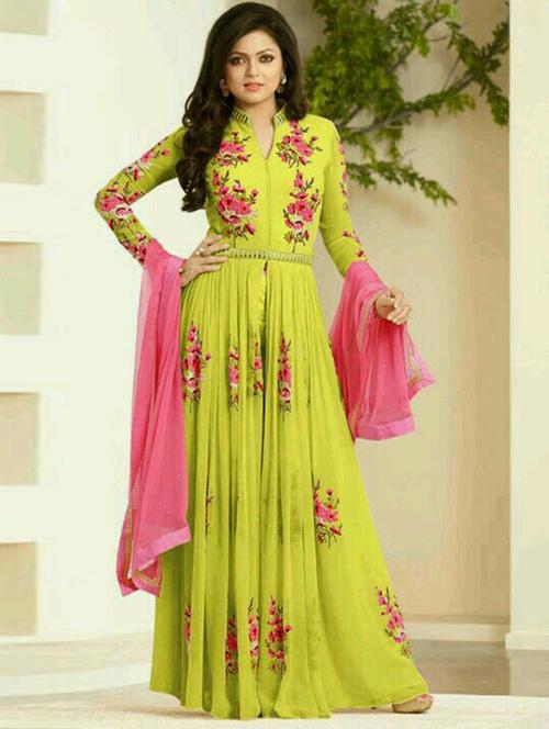 yellow georgette unstitched suit - 11725897 - Very Small Image - 1