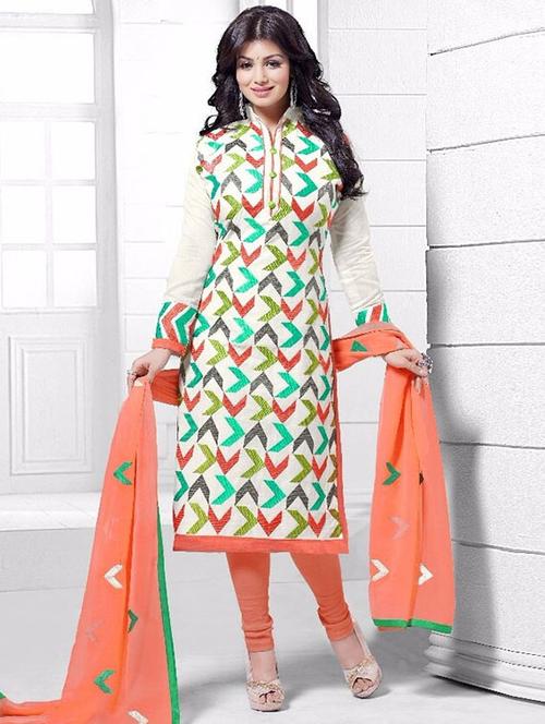 orange cotton unstitched suit - 11725938 - Very Small Image - 1
