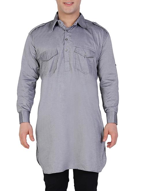 solid grey cotton kurta - 11727949 - Very Small Image - 1
