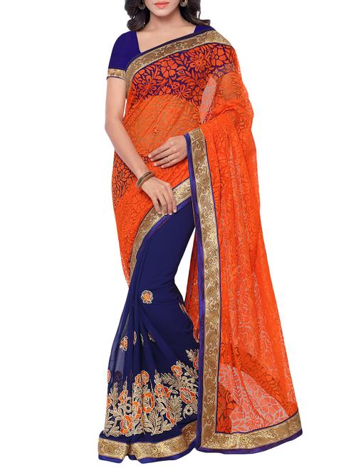 orange georgette half and half saree with blouse - 11727962 - Very Small Image - 1