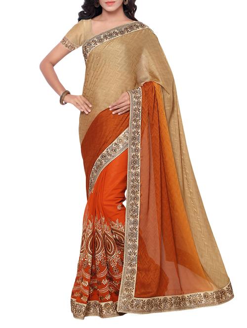 orange crepe saree with blouse - 11727966 - Very Small Image - 1