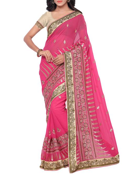 pink georgette saree with blouse - 11727968 - Very Small Image - 1