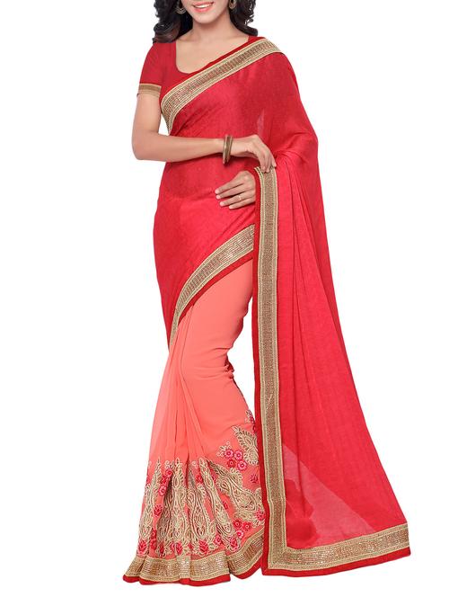 red crepe saree with blouse - 11727986 - Very Small Image - 1