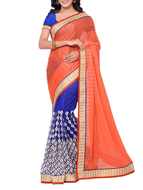 orange crepe saree with blouse - 11728002 - Very Small Image - 1