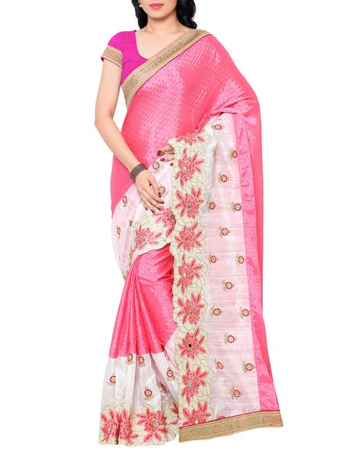 pink crepe saree with blouse - 11728005 - Very Small Image - 1