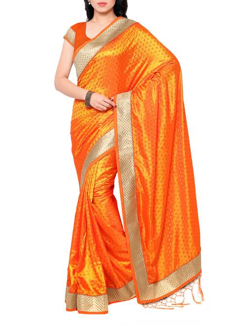 orange crepe saree with blouse - 11728006 - Very Small Image - 1