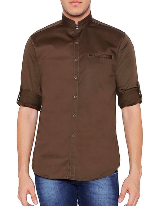 brown cotton casual shirt - 11728737 - Very Small Image - 1