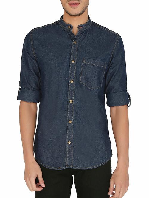 navy blue cotton casual shirt - 11728794 - Very Small Image - 1