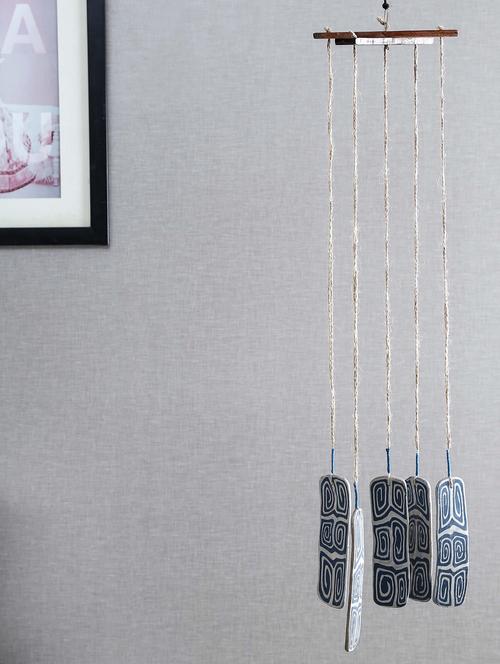 ceramic ivory & indigo lines 5 wings wind chime - 11733843 - Very Small Image - 1