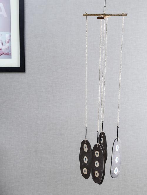 ceramic grey with ivory & blue dots 5 wings wind chime - 11733844 - Very Small Image - 1