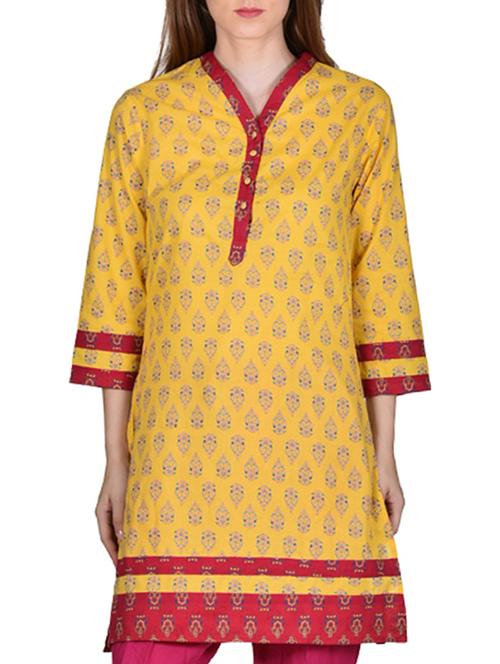 yellow cotton straight kurta - 11734217 - Very Small Image - 1