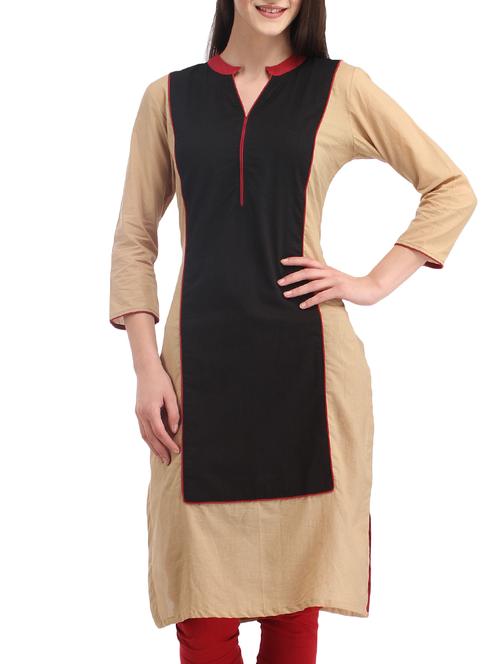 beige cotton straight kurta - 11734393 - Very Small Image - 1
