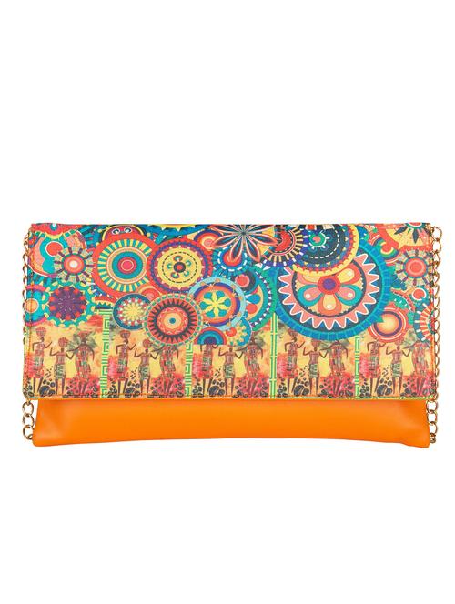 orange leatherette printed clutch - 11734913 - Very Small Image - 1